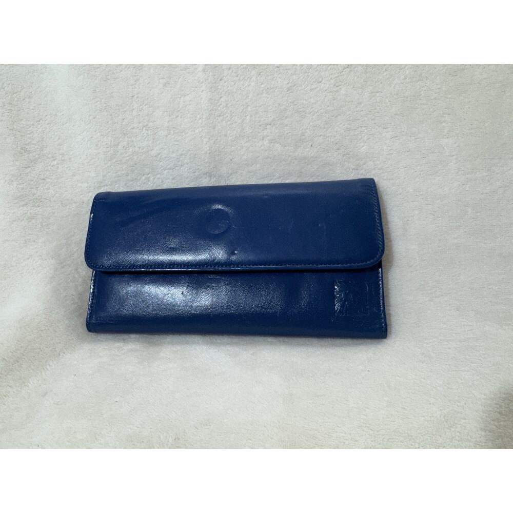 Vintage Anne Klein Blue Kid Leather Wallet Credit Card Holder Coin Purse